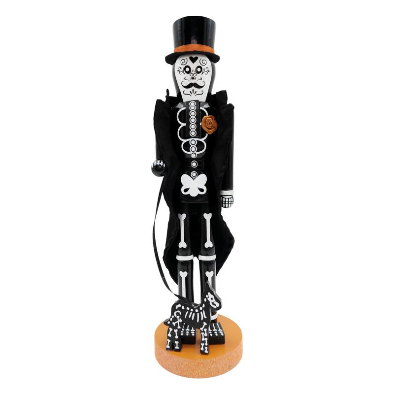HomeRoots 14" Black And White Solid Wood Halloween Ghost Nutcracker - 5.00 in. x 14.00 in. x 5.00 in.