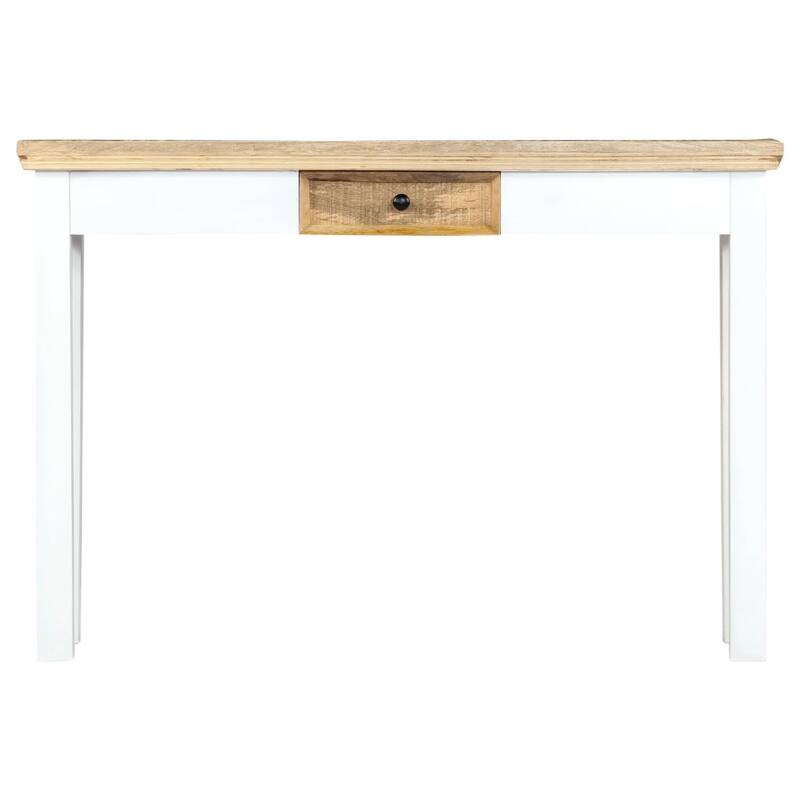 vidaXL Console Table White and Brown 43.3"x13.7"x29.5" Solid Mango Wood