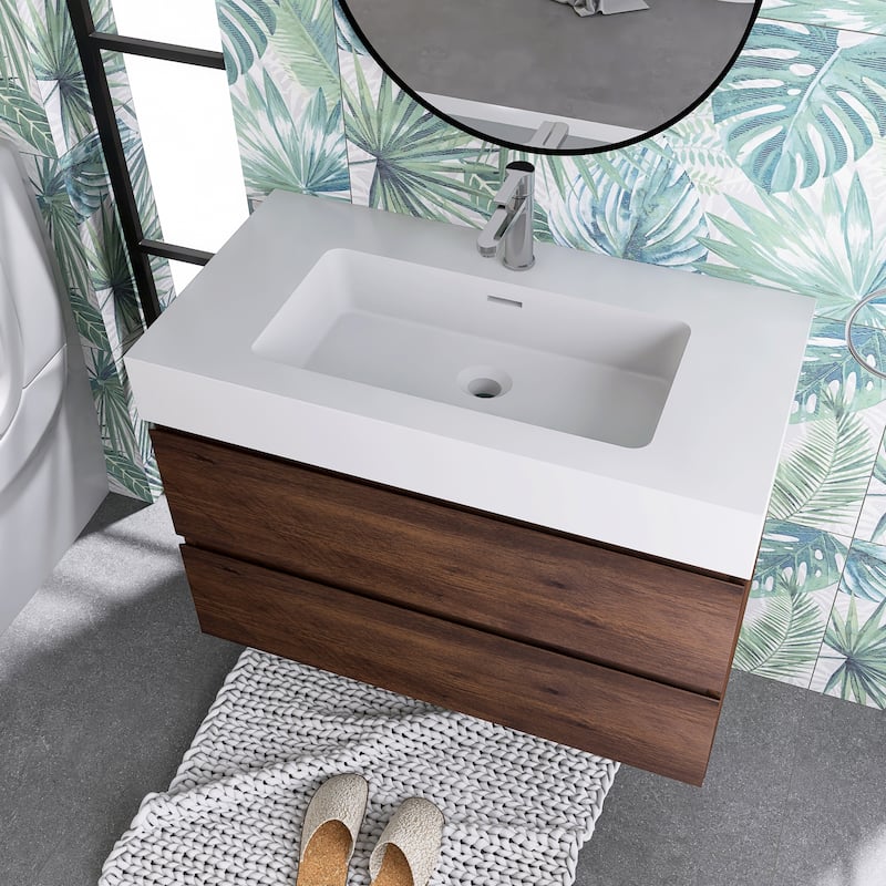 Floating Bathroom Vanity with Solid Surface Top