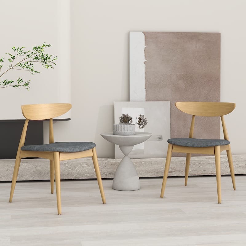 Roomfitters Retro Rubberwood Dining Chairs with Ergonomic Back and Plush Cushions, Set of 2 - Grey+Natural