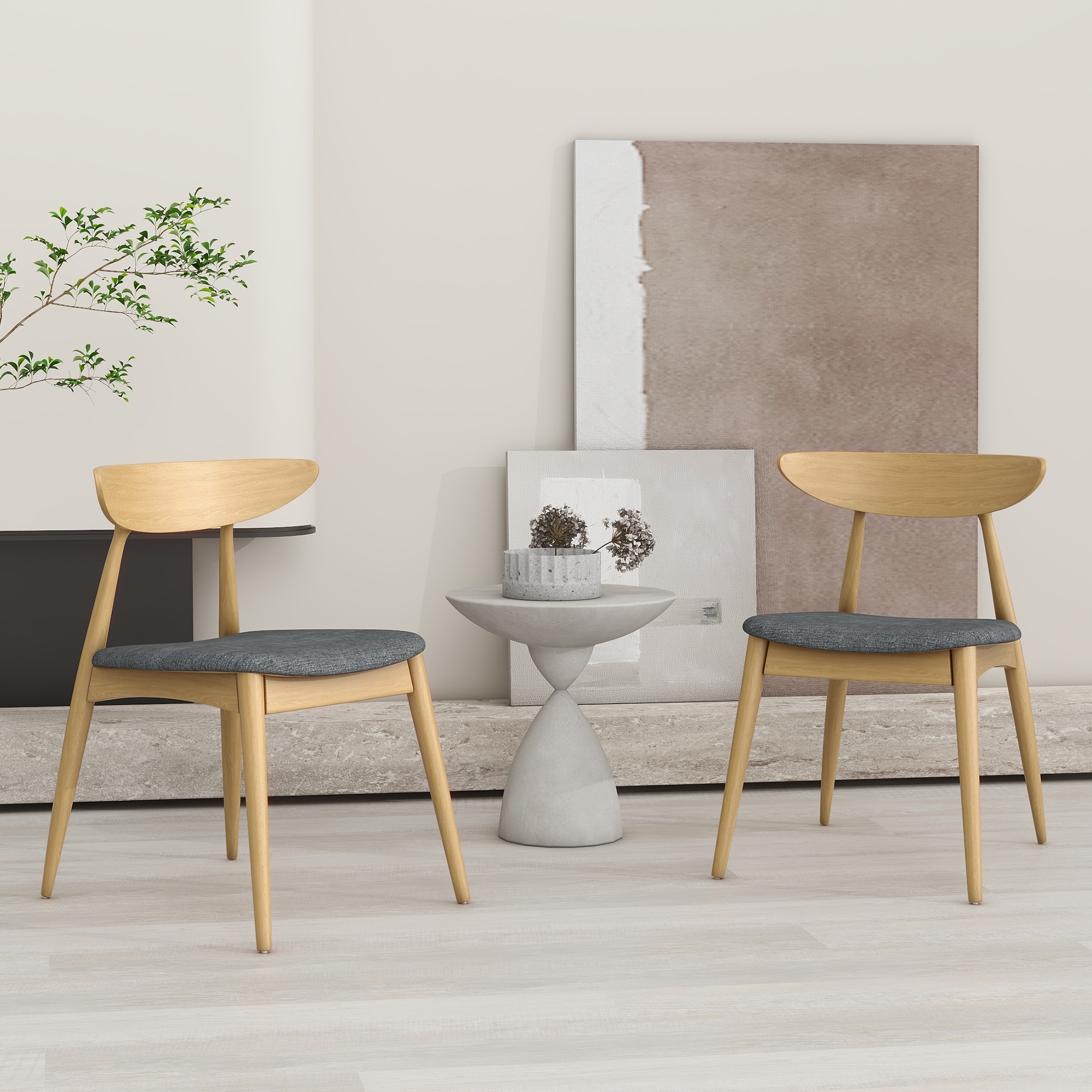 Set Of 2 Retro Rubberwood Chairs With Ergonomic Back & Plush Cushions