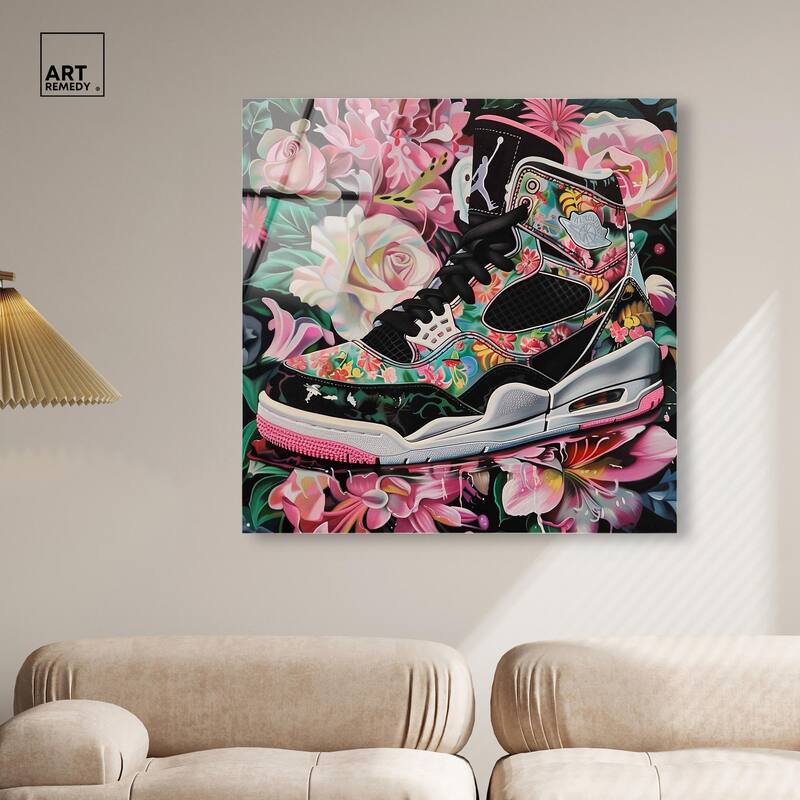 Hidden in Floral Bloom Sneaker Acrylic by Art Remedy, Ready to Hang