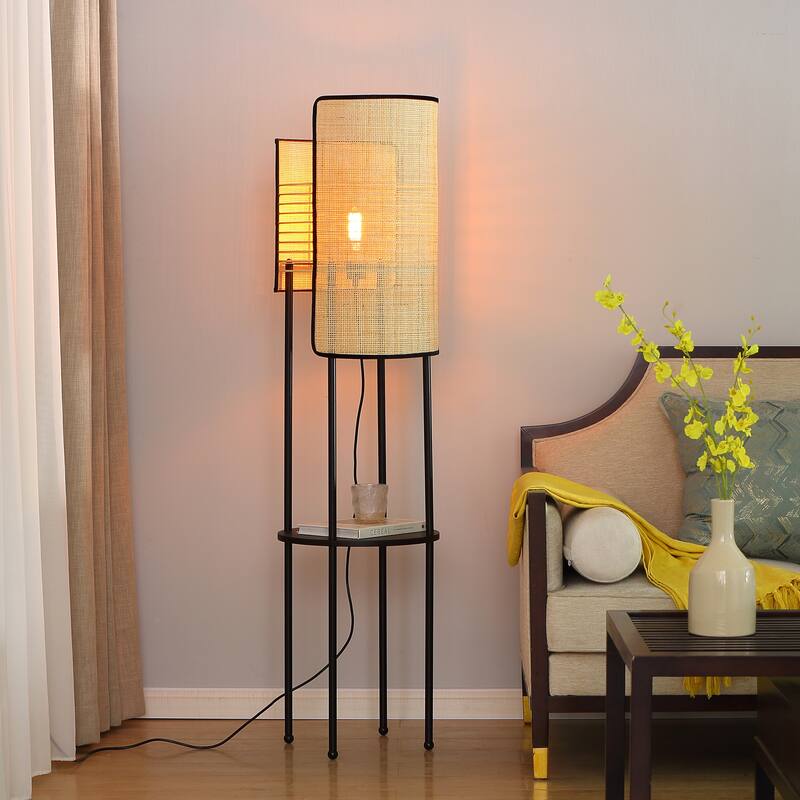 VidaLite Mazal - Floor Lamp with Shelf - Elegant Wire Frame and Black Velvet Accents, E26 Bulb and Dimmable, UL