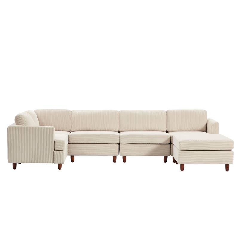 95.6" 6-Seater Modular Corduroy Sectional Sofa with Convertible Sleeper