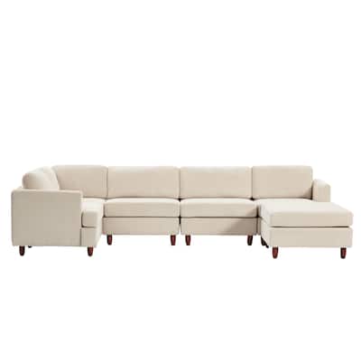95.6" Modular L Shaped Sectional Sofa, Modern Corduroy Upholstered Convertible Sofa Sleeper Couch with Solid Wood Legs