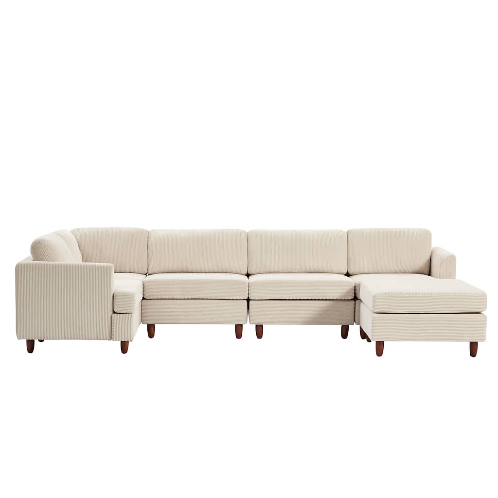 95.6" Modular L Shaped Sectional Sofa, Modern Corduroy Upholstered Convertible Sofa Sleeper Couch with Solid Wood Legs