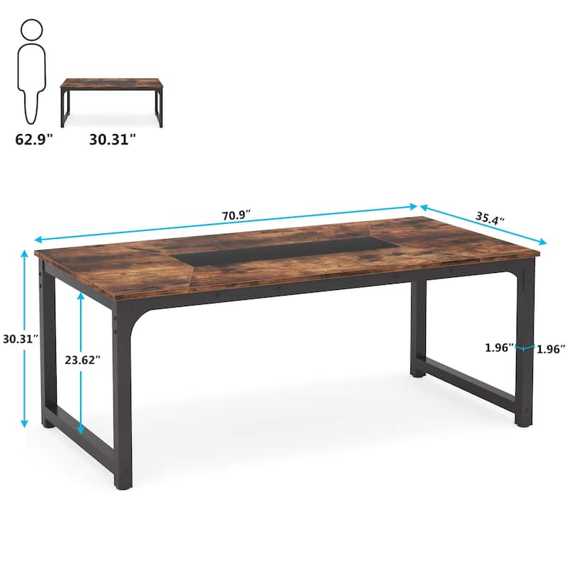 70.87" Large Computer Office Desk, Conference Table Rustic Brown