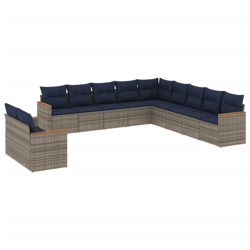 vidaXL Patio Sofa Set with Cushions Outdoor Conversation Furniture Poly Rattan - 24.4x 24.4x 27.2