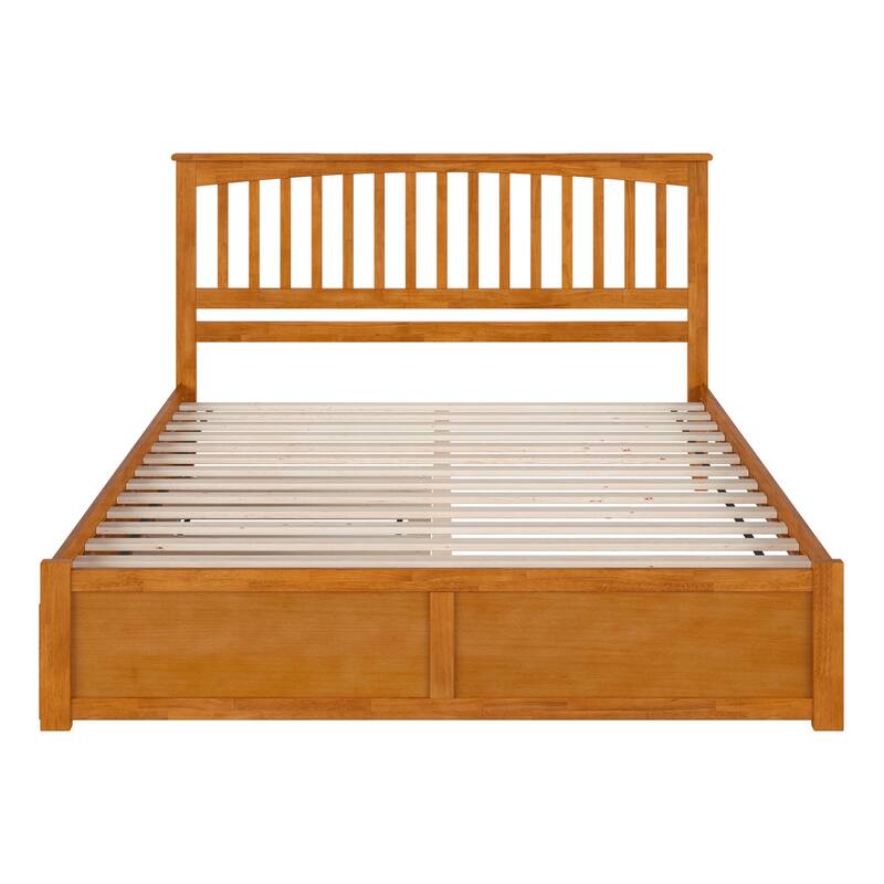 Solid Wood Platform Bed with Footboard & Trundle - Twin XL Bed Frame, Light Toffee Finish
