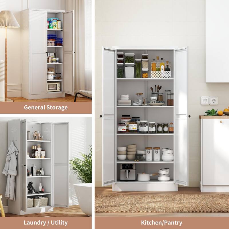 61"Metal Kitchen Pantry Cabinet Adjustable Storage with 4 Shelves (110lb Capacity), Heavy Duty Freestanding Pantry Organizer