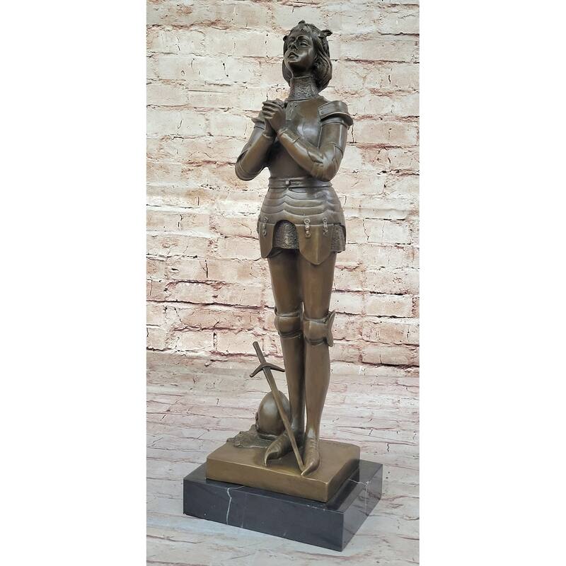 Saint Joan Of Arc In Armor Praying - Bronze Sculpture Statue By Mercie