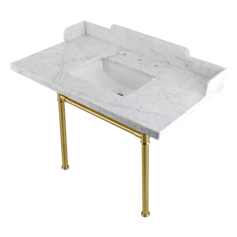 Kingston Brass LMS36M8SQ.ST Wesselman 36" Rectangular Marble, - Marble White / Brushed Brass