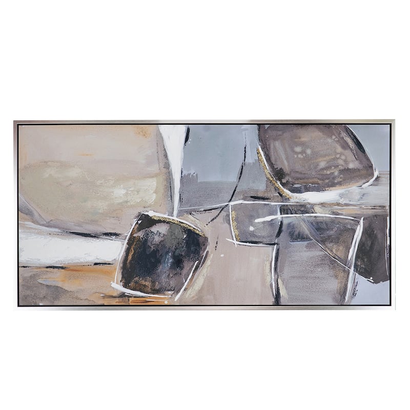 30 x 59 Abstract Oil Painting, Rectanglular Poly Canvas, Wood, Beige, Gray