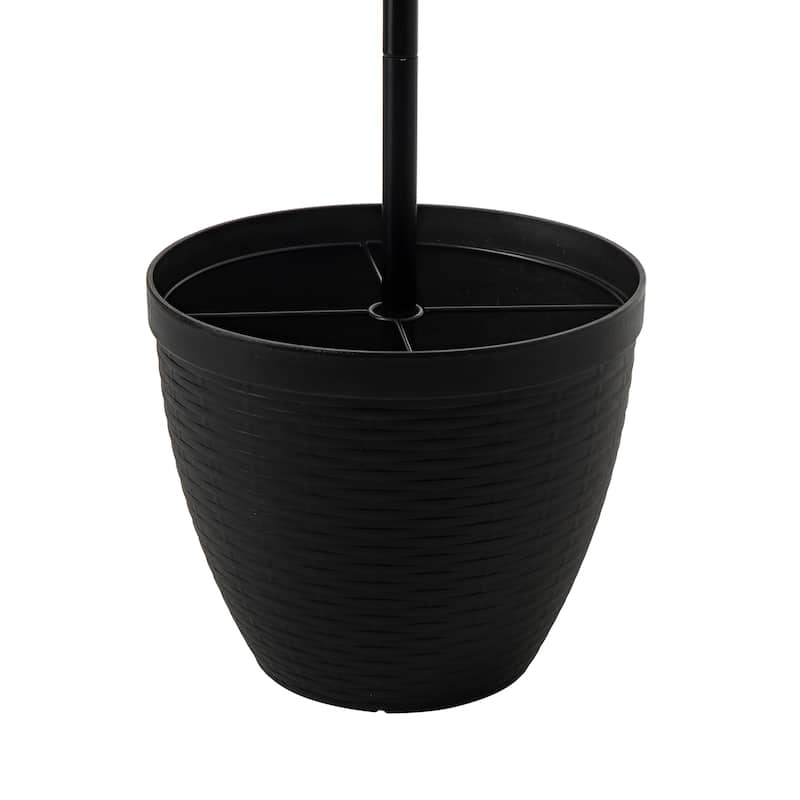 Glitzhome 6FT Solar 3-Head Lamp Street Light with Planter Pot - Black