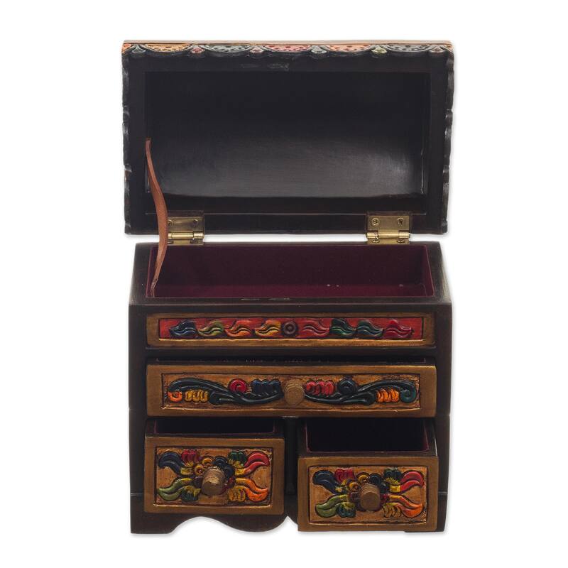 Novica Handmade Elegant Hummingbirds Cedar And Leather Jewelry Box