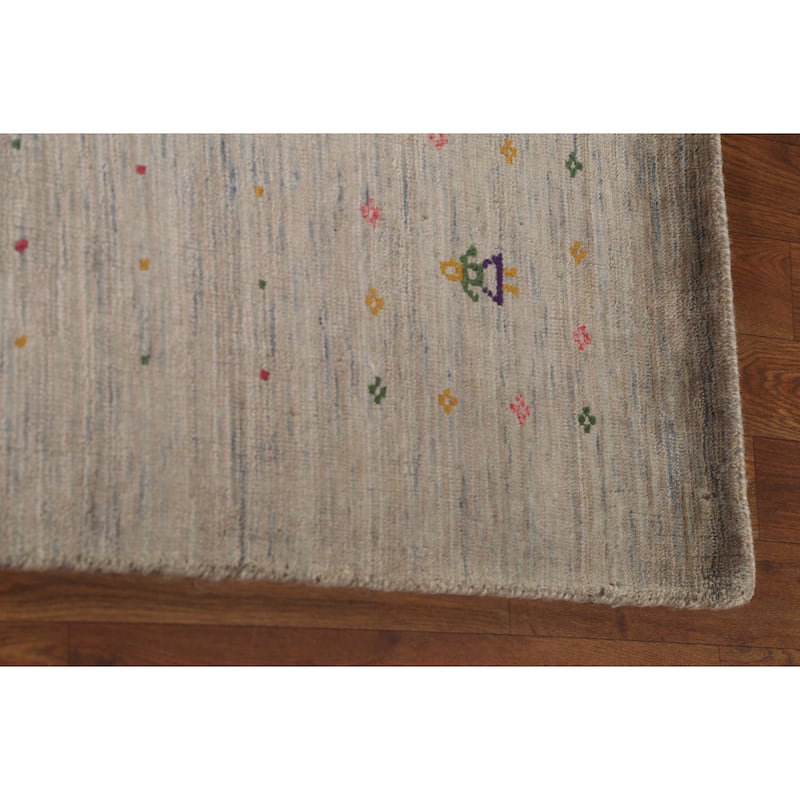 Beige Tribal Gabbeh Area Rug Hand-Knotted Wool Carpet - 7'10" x 9'8"