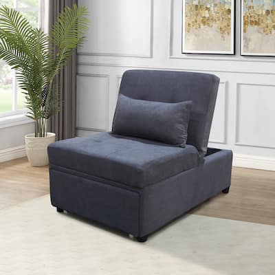 Dark Gray 39.8" Single Folding Ottoman Sofa Bed with Adjustable Back and Pillows for Living Room