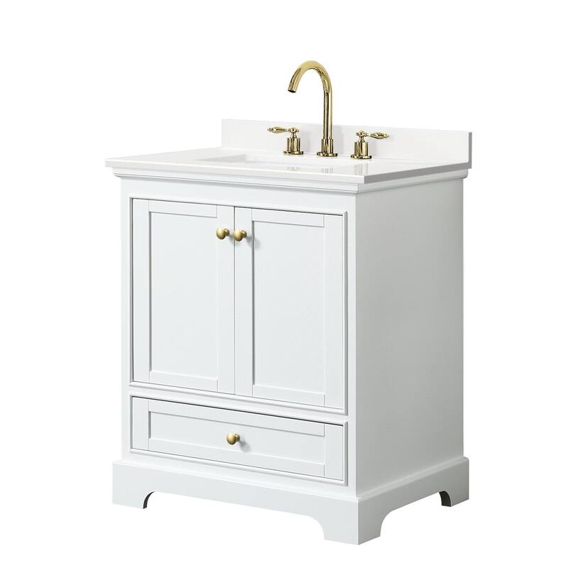 Wyndham Collection WCS202030S-QTZ-US3MXX Deborah 30" Free Standing - White / White Quartz Top / Brushed Gold Hardware