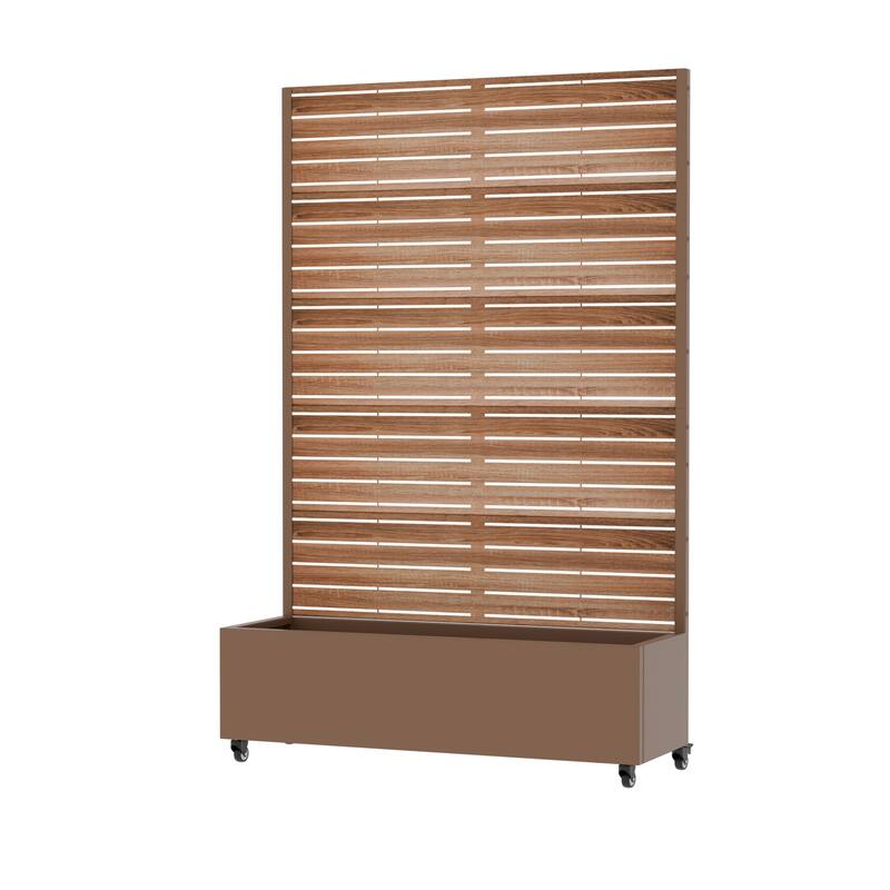 Metal Planter Box with Trellis Privacy Screen Planter Box with Lockable Wheels - Dark Brown - 72"x47"