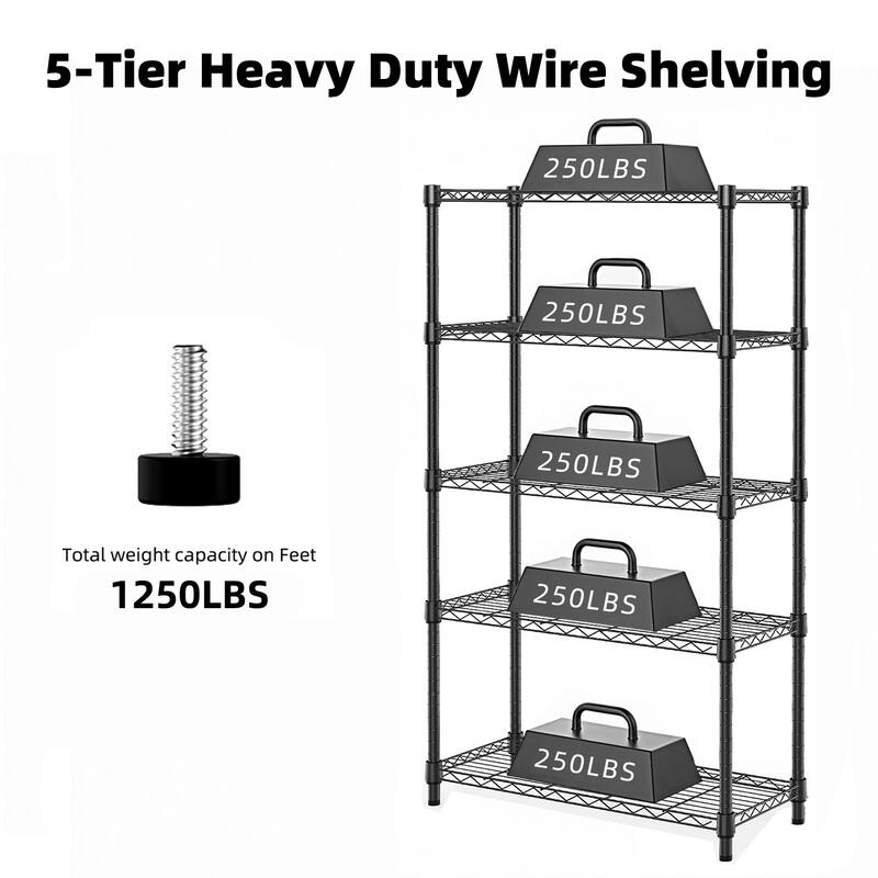 1250 lbs Steel Heavy Duty 5-Tier Utility Shelving Unit Steel Organizer Wire Rack for Home, Kitchen, Office