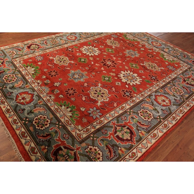 All-Over Floral Heriz Serapi Indian Area Rug Handmade Wool Carpet - 8'0"x 9'11"