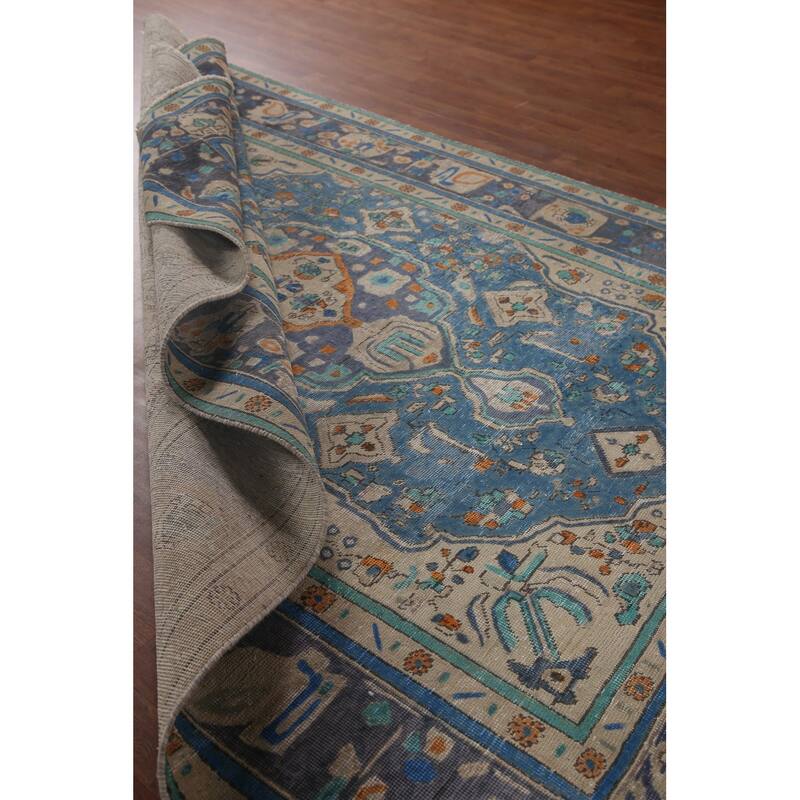 Antique Distressed Over-Dyed Tabriz Persian Rug Handmade Wool Carpet - 6'5" x 9'10"