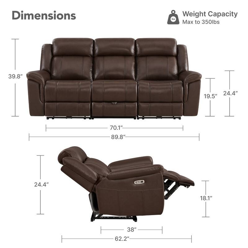 Spruce & Spring Genuine Leather Power Reclining Sofa with Optional Console & Flip-Down Table