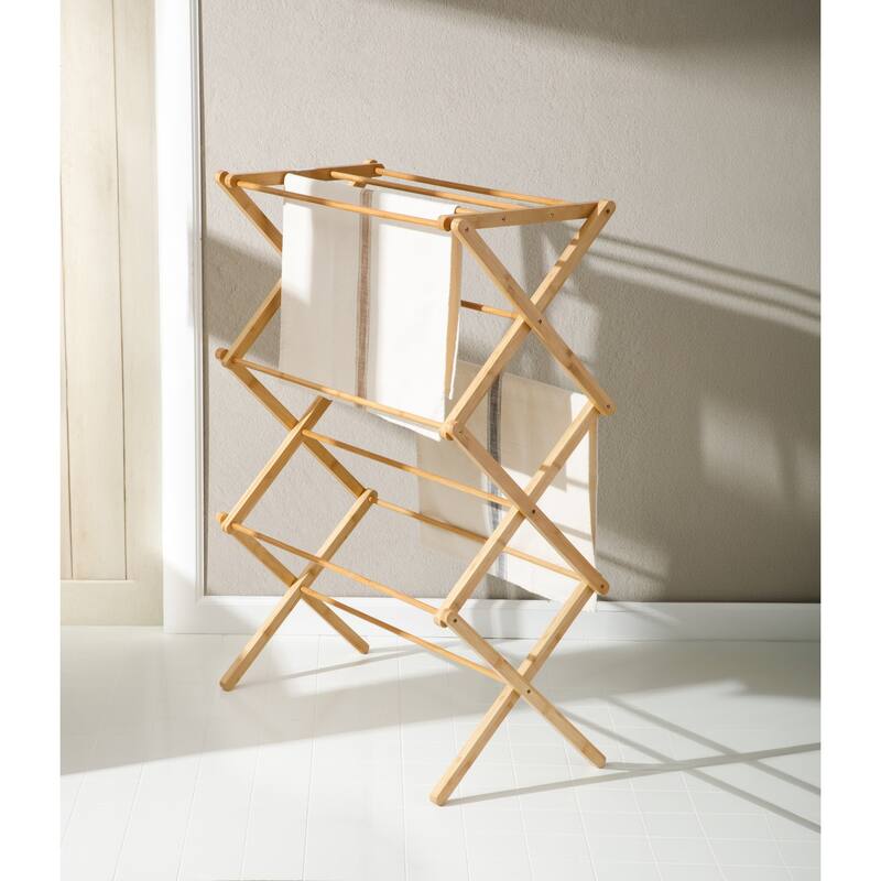 Gibson Home Foldable Bamboo Drying Rack for Clothes & Towels - 2-Tier Collapsible Laundry Drying Rack for Indoor & Outdoor Use