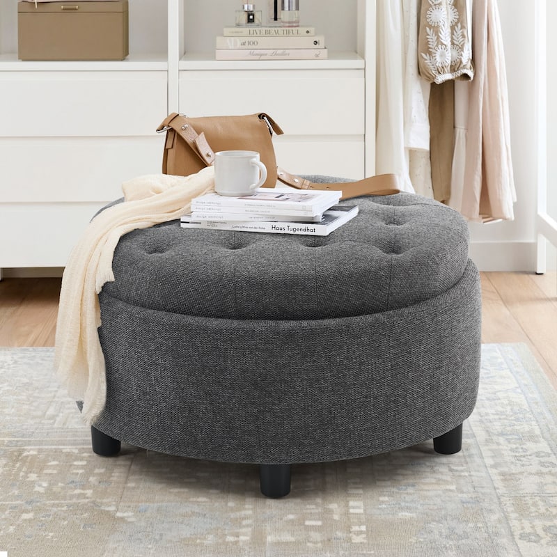 RENEWLINE Fabric Storage Ottoman with Tray Lid - Footrest & Hidden Storage for Living Room​