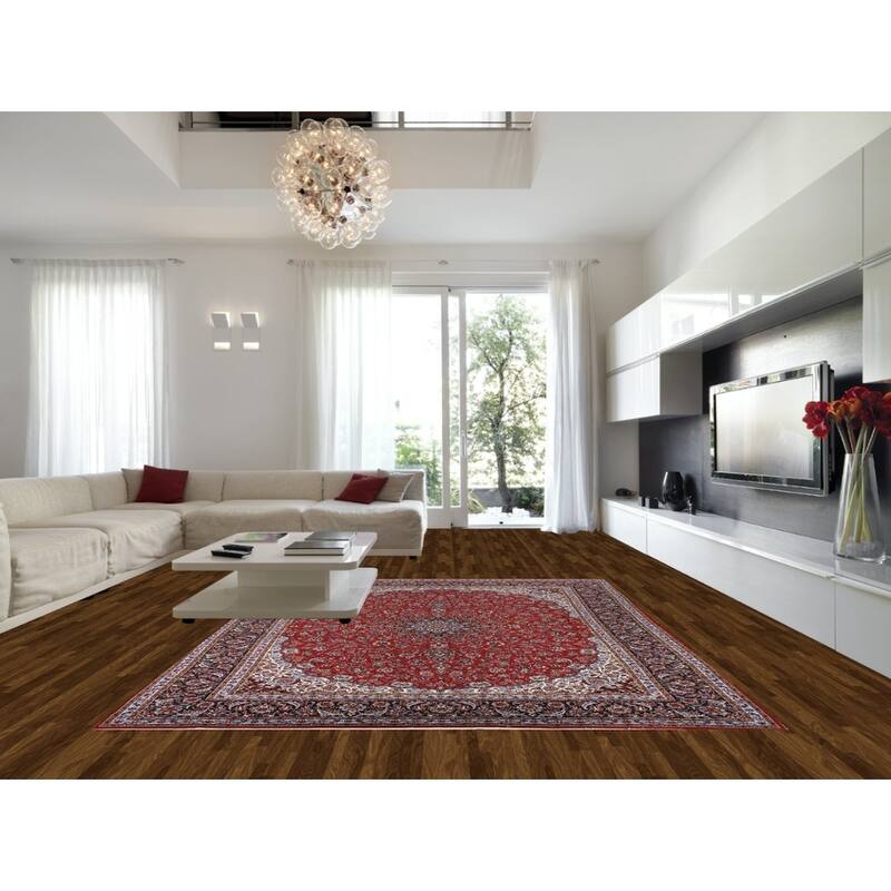 Red Floral Kashan Turkish Area Rug Home Decor Machine-Made Carpet - 9'9" x 13'4"