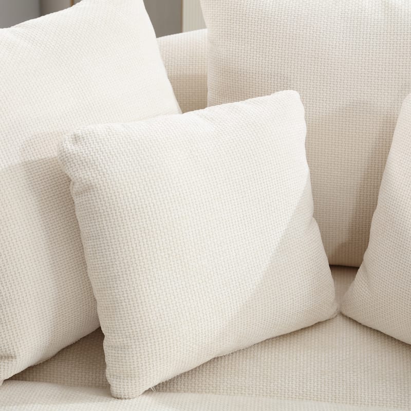 Modern Sofa Chair Round Accent Barrel Chair With 5 Pillows and Storage Ottoman