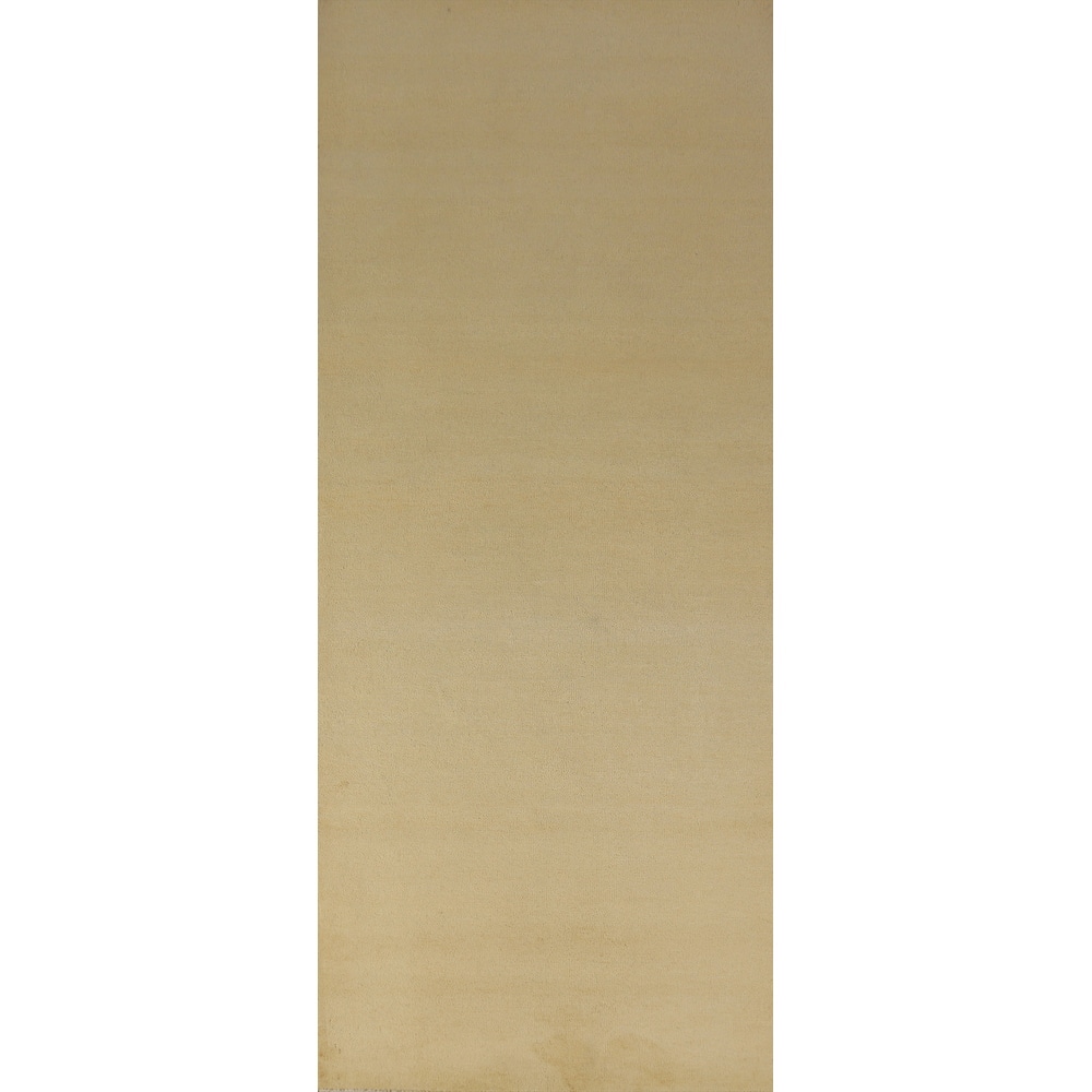 Hand Knotted Oriental 100% Wool Carpet Modern Solid Beige & Ivories Gabbeh Runner Rug - 10' 2'' X 3' 2''