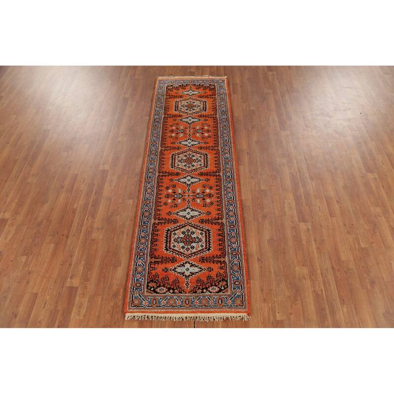 Orange Geometric Viss Oriental Runner Rug Hand-Knotted Wool Carpet - 2'7"x 8'2"