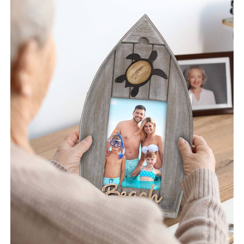 CoTa Global Grey Distressed Wood Coastal Sea Turtle Boat 4×6 Frame - 12.5 inches