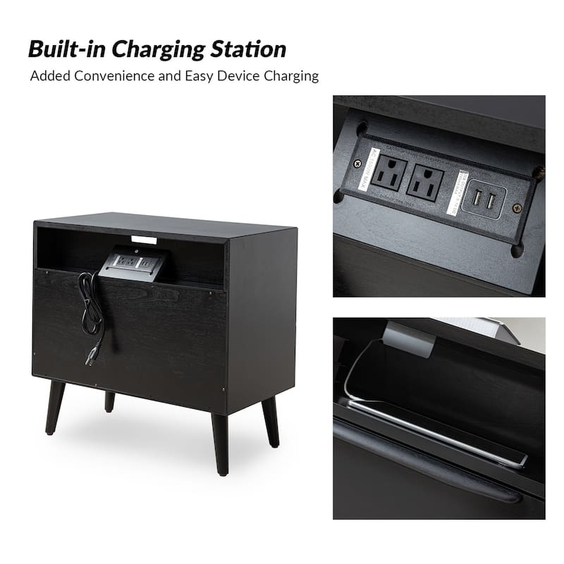 Kay Mid-century Modern 2 - Drawer Nightstand with Built-In Outlets and USB by HULALA HOME