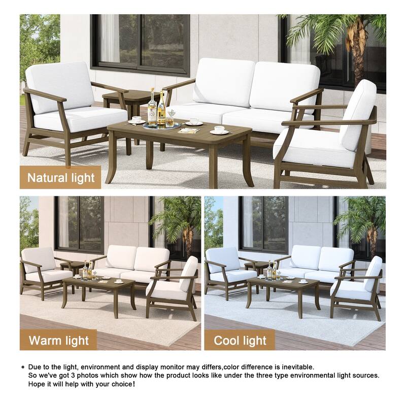 Teak Outdoor Patio Seating Set with Loveseat, Chairs and Tables (5-Piece)