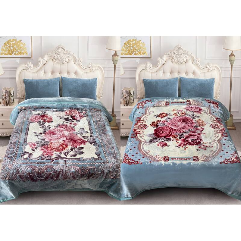2 Ply A&B Printed Raschel Bed Blanket 85" x 95"-10 Pounds