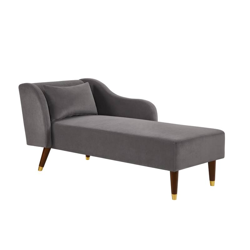 Grey Modern 58.3" Velvet Upholstered Chaise Lounge Chair with Solid Wood Legs