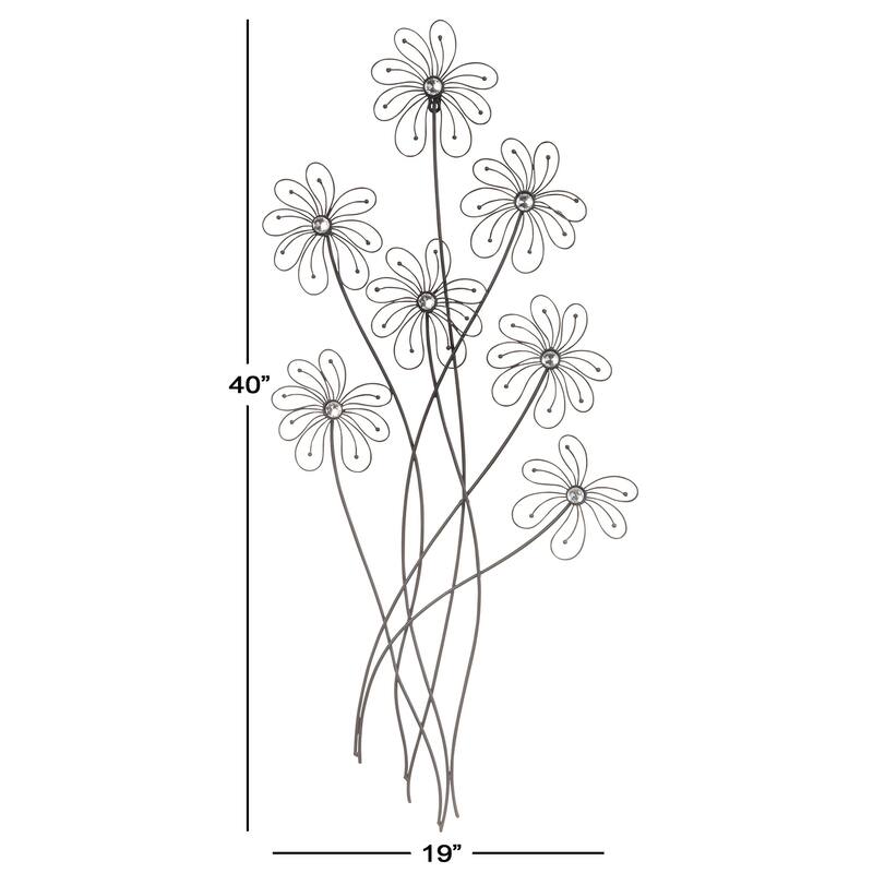 Black Metal 3D Wire Floral Home Wall Decor with Crystal Embellishments