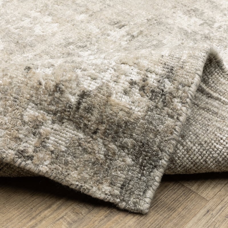 Somerset Textured Abstract Grey/ Beige Hand-made Wood Blend Area Rug