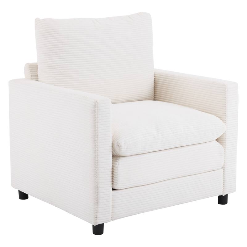 Corduroy Armchair Set with Ottoman