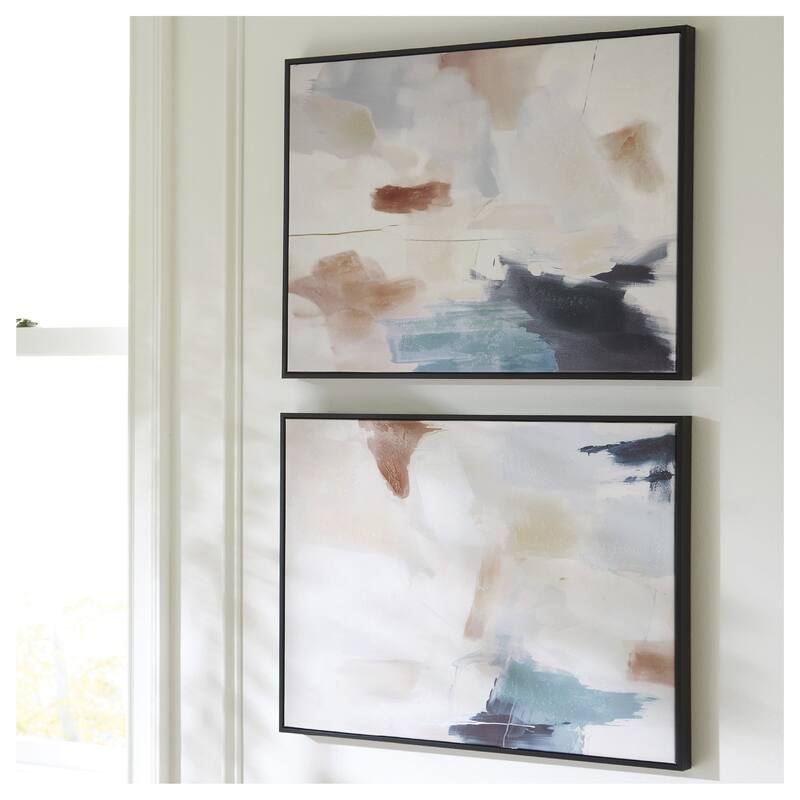 Signature Design by Ashley Caldish Blue/White Wall Art (Set of 2) - 24" W x 1.38" D x 30" H - Wood - Black