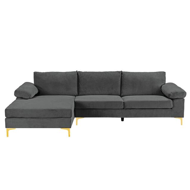 Velvet Upholstered L-Shape Sectional Sofa