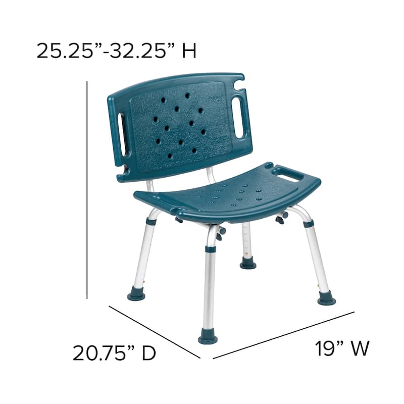 Tool-Free 300 Lb. Capacity, Adjustable Teal Bath & Shower Chair with Large Back