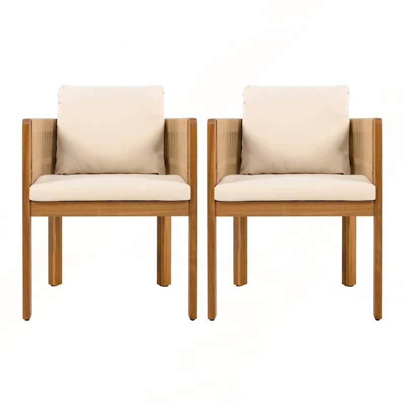 Acacia Wood Outdoor Dining Chairs 2-Pack with Washable Waterproof Cushions