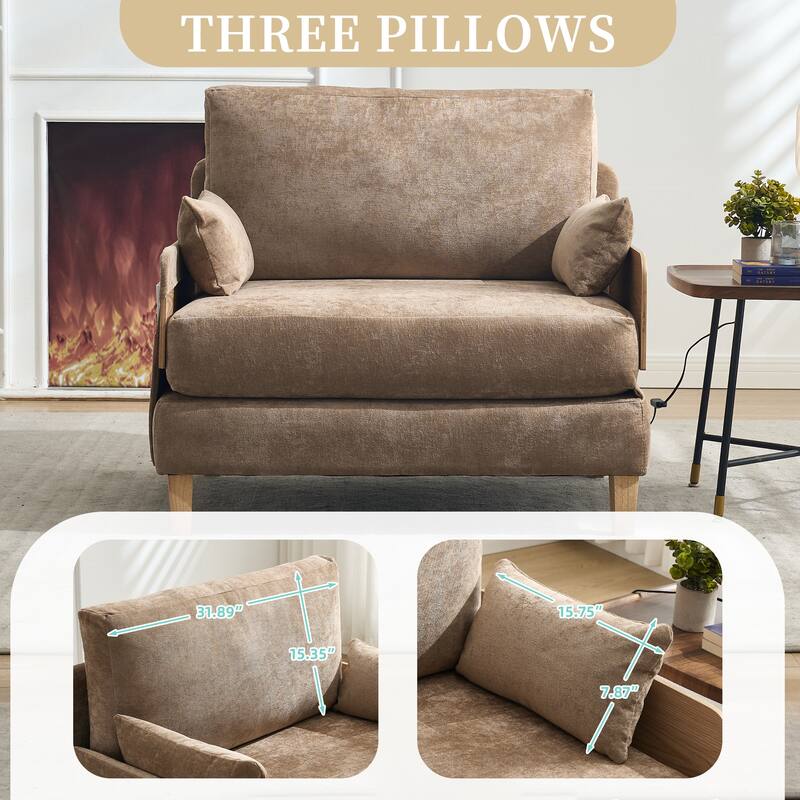 3-in-1 Convertible Chenille Sleeper Sofa, Foldable Sofa Bed with Three Pillows
