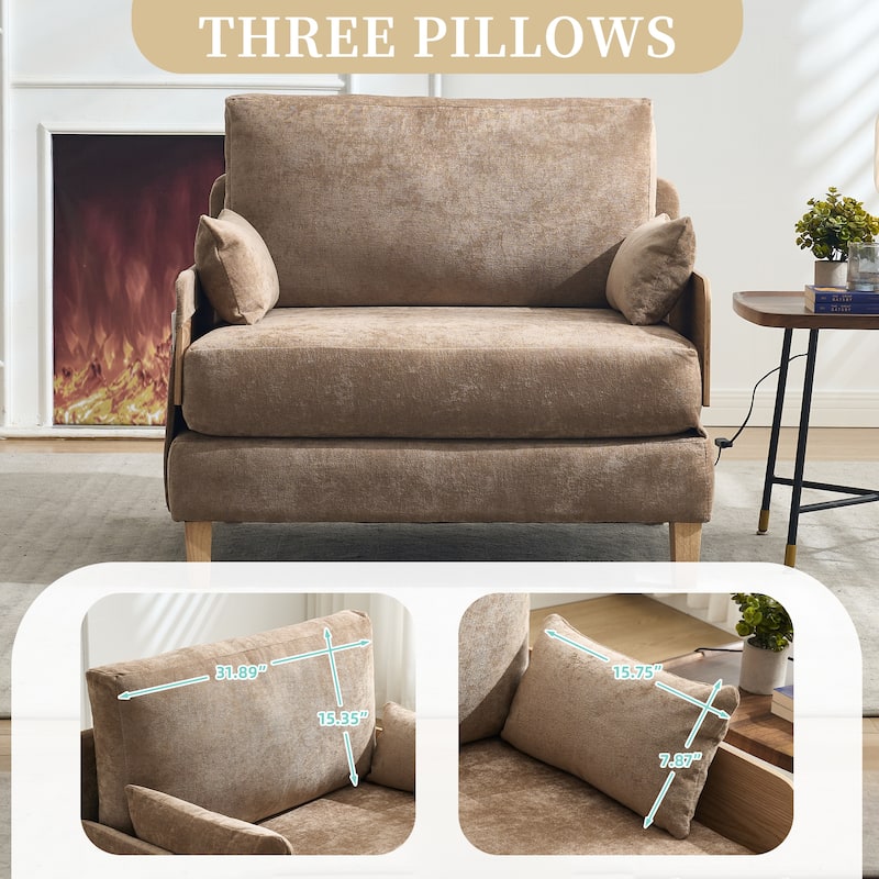 Chenille 3-in-1 Convertible Sofa Bed Chair with 3 Pillows and Storage Pockets
