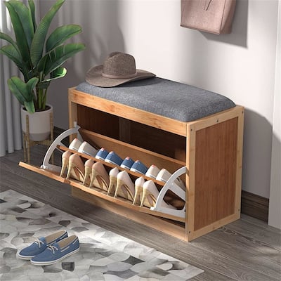 Entrance bamboo stool living room storage shoe rack, foldable shelf natural solid