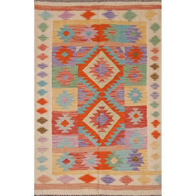 Reversible Southwestern Kilim Accent Rug Flatweave Wool Carpet - 3'2"x 5'0"