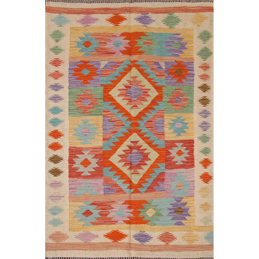 Reversible Southwestern Kilim Accent Rug Flatweave Wool Carpet - 3'2"x 5'0"